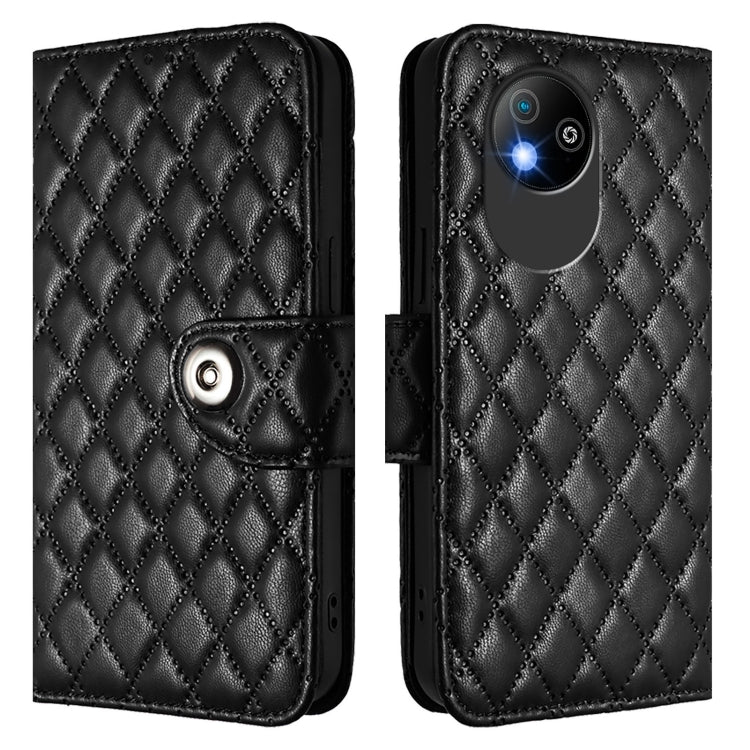 For ZTE Blade A35 Lite Rhombic Texture Flip Leather Phone Case with Lanyard