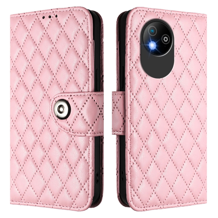 For ZTE Blade A35 Lite Rhombic Texture Flip Leather Phone Case with Lanyard