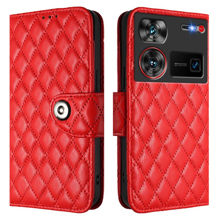 For ZTE nubia Z60 Ultra Rhombic Texture Flip Leather Phone Case with Lanyard