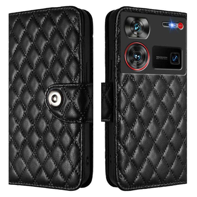 For ZTE nubia Z60 Ultra Rhombic Texture Flip Leather Phone Case with Lanyard