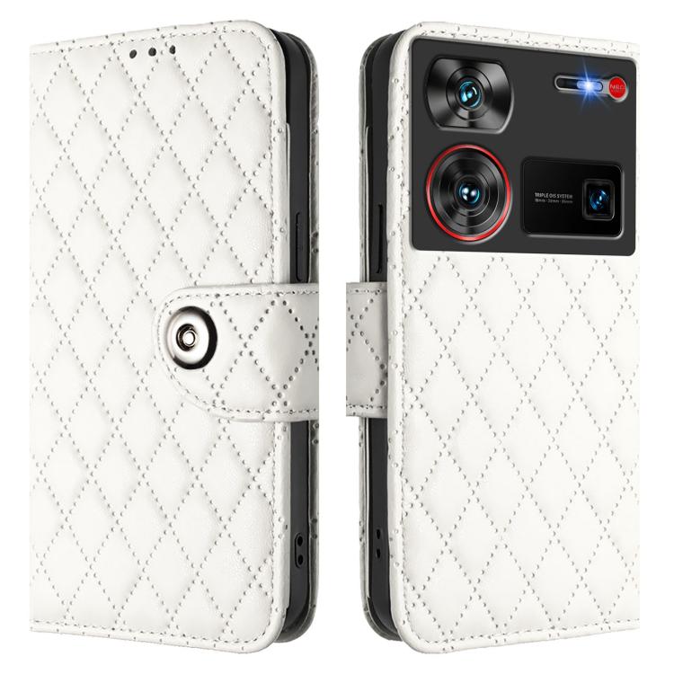 For ZTE nubia Z60 Ultra Rhombic Texture Flip Leather Phone Case with Lanyard
