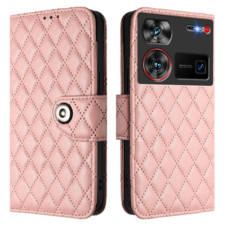 For ZTE nubia Z60 Ultra Rhombic Texture Flip Leather Phone Case with Lanyard