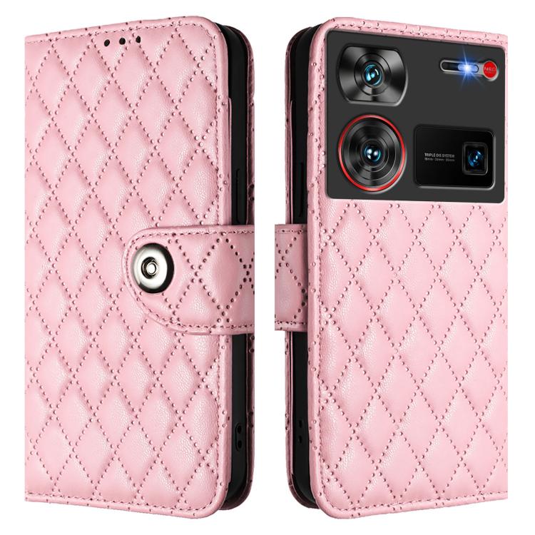 For ZTE nubia Z60 Ultra Rhombic Texture Flip Leather Phone Case with Lanyard