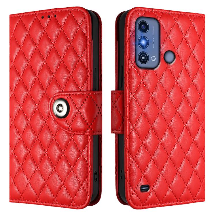 For ZTE Blade A53 Pro Rhombic Texture Flip Leather Phone Case with Lanyard