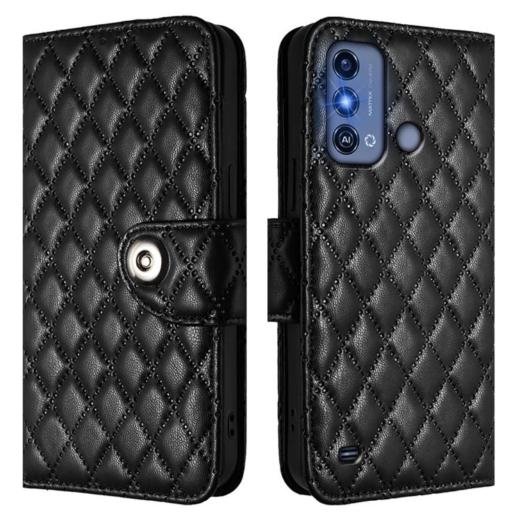 For ZTE Blade A53 Pro Rhombic Texture Flip Leather Phone Case with Lanyard