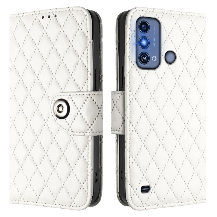 For ZTE Blade A53 Pro Rhombic Texture Flip Leather Phone Case with Lanyard