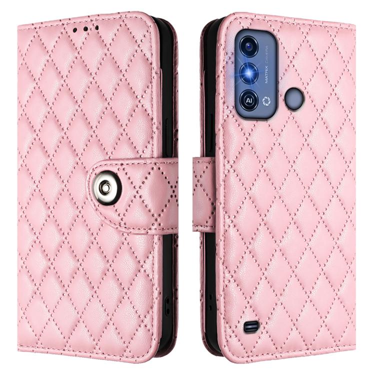 For ZTE Blade A53 Pro Rhombic Texture Flip Leather Phone Case with Lanyard