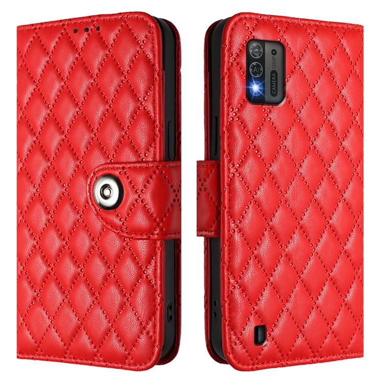 For ZTE Blade A52 Lite Rhombic Texture Flip Leather Phone Case with Lanyard