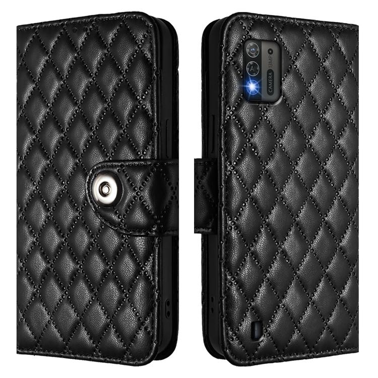 For ZTE Blade A52 Lite Rhombic Texture Flip Leather Phone Case with Lanyard