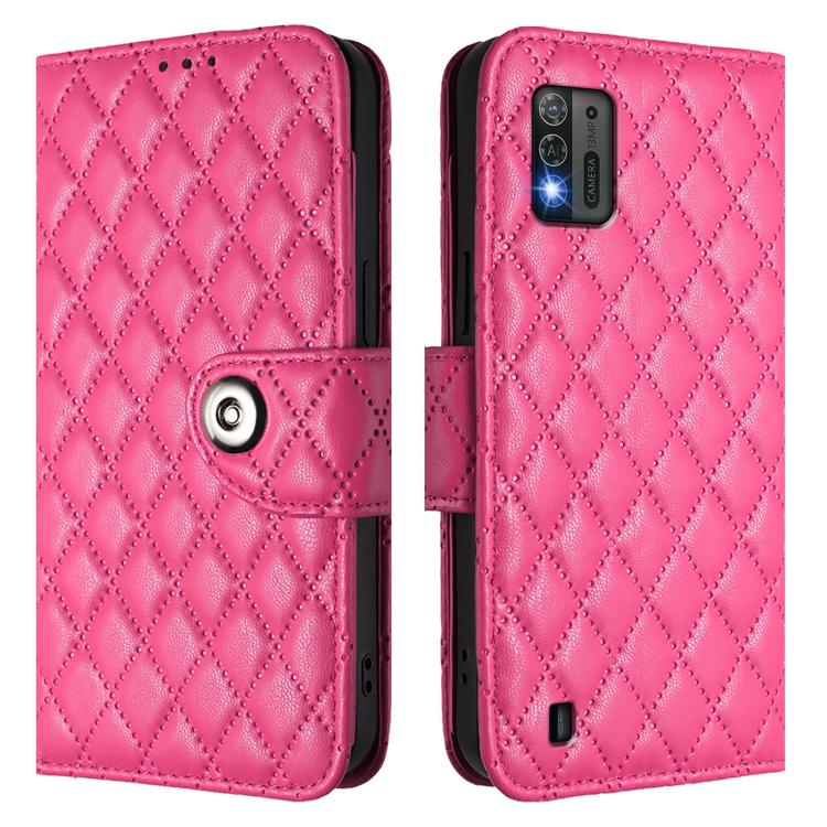 For ZTE Blade A52 Lite Rhombic Texture Flip Leather Phone Case with Lanyard