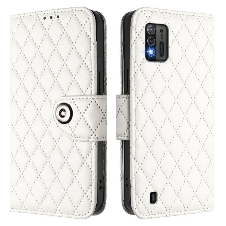 For ZTE Blade A52 Lite Rhombic Texture Flip Leather Phone Case with Lanyard