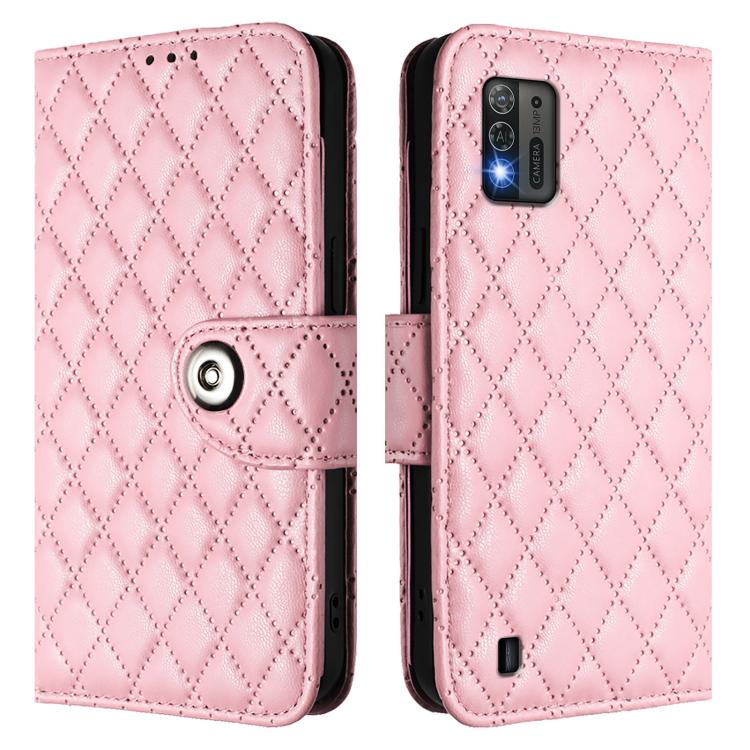 For ZTE Blade A52 Lite Rhombic Texture Flip Leather Phone Case with Lanyard