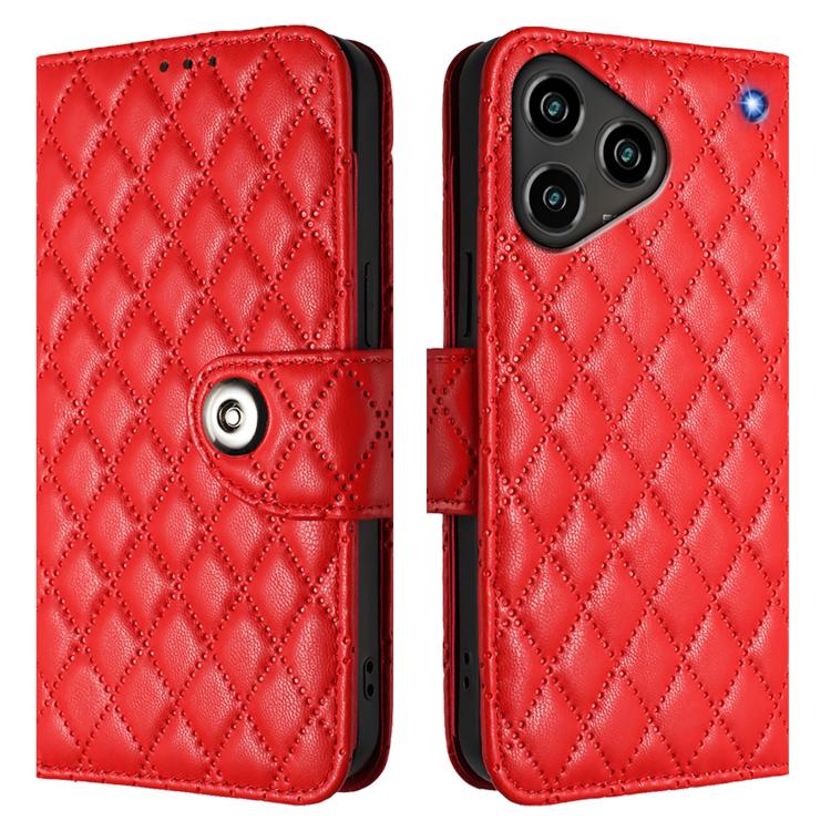 For ZTE Blade A76 4G Rhombic Texture Flip Leather Phone Case with Lanyard