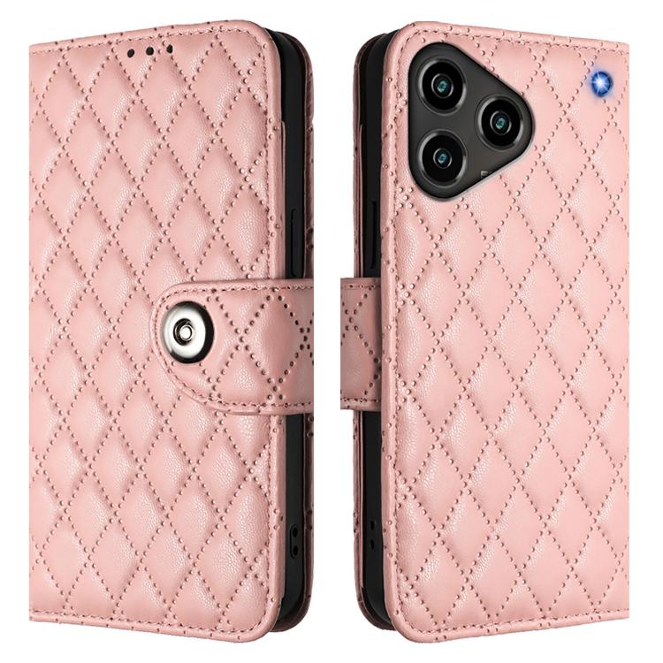 For ZTE Blade A76 4G Rhombic Texture Flip Leather Phone Case with Lanyard