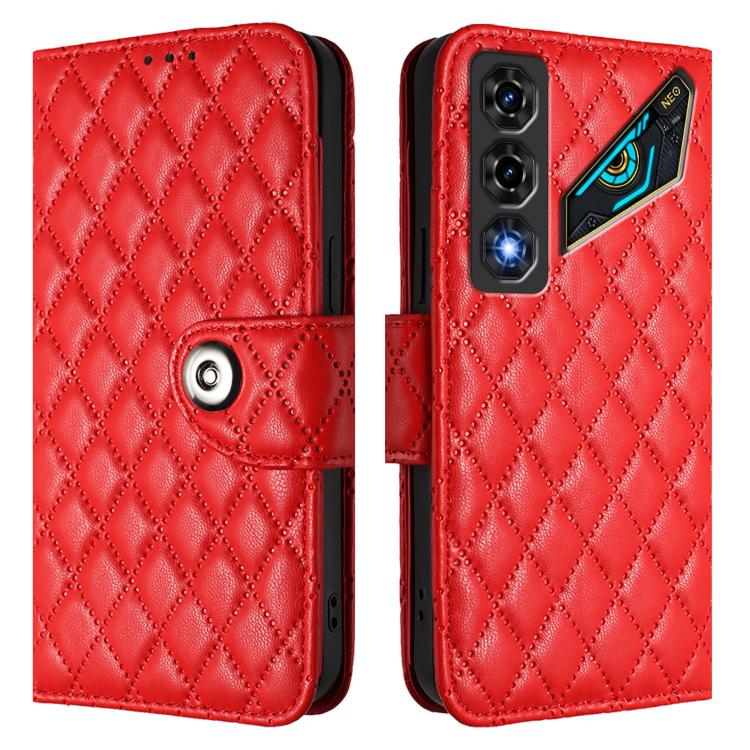 For ZTE nubia Neo 5 5G Rhombic Texture Flip Leather Phone Case with Lanyard