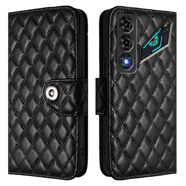 For ZTE nubia Neo 5 5G Rhombic Texture Flip Leather Phone Case with Lanyard