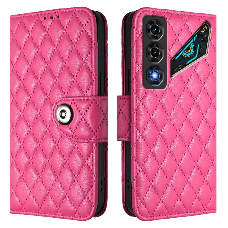 For ZTE nubia Neo 5 5G Rhombic Texture Flip Leather Phone Case with Lanyard