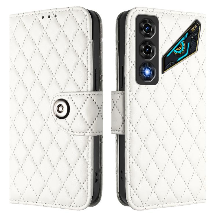 For ZTE nubia Neo 5 5G Rhombic Texture Flip Leather Phone Case with Lanyard