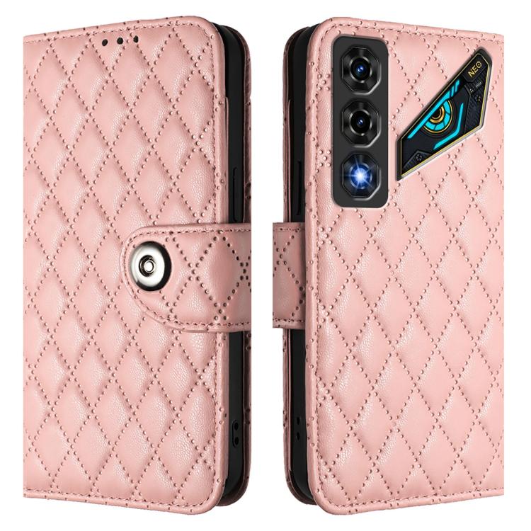 For ZTE nubia Neo 5 5G Rhombic Texture Flip Leather Phone Case with Lanyard