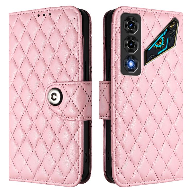 For ZTE nubia Neo 5 5G Rhombic Texture Flip Leather Phone Case with Lanyard