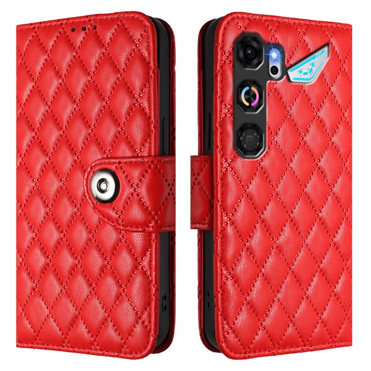 For ZTE nubia Neo 5 GT 5G Rhombic Texture Flip Leather Phone Case with Lanyard