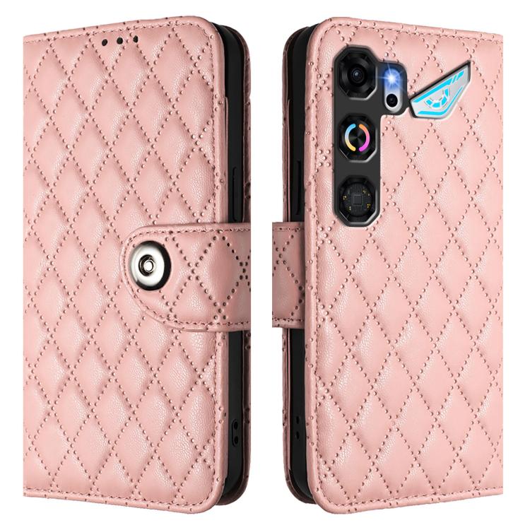 For ZTE nubia Neo 5 GT 5G Rhombic Texture Flip Leather Phone Case with Lanyard