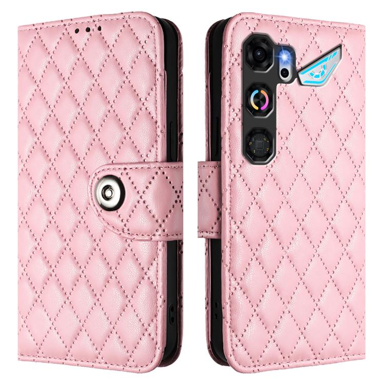 For ZTE nubia Neo 5 GT 5G Rhombic Texture Flip Leather Phone Case with Lanyard