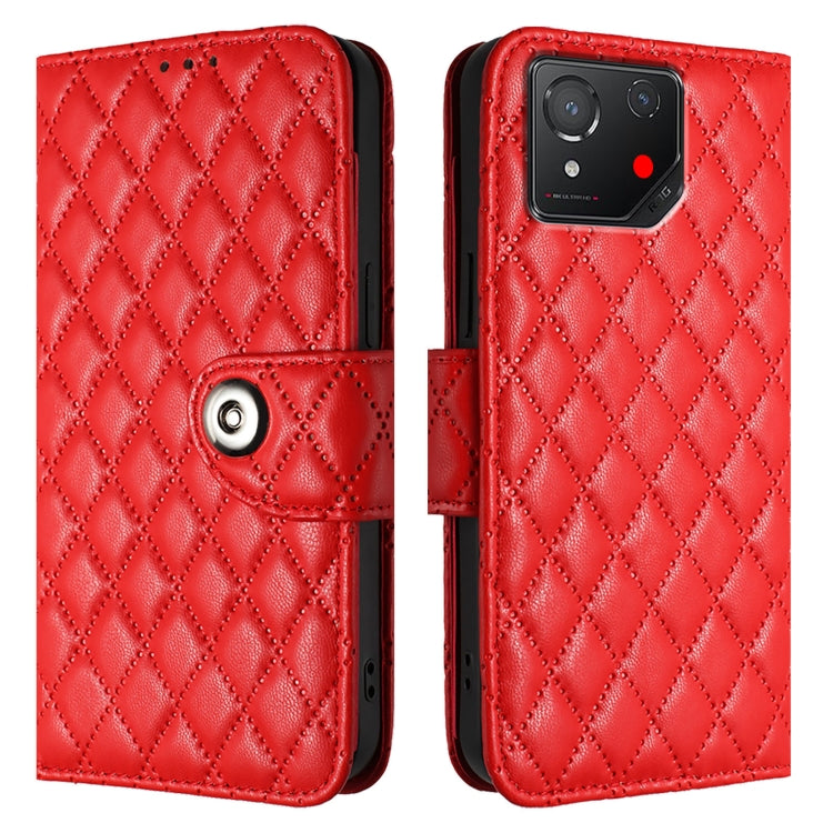 For Asus ROG Phone 8 Rhombic Texture Flip Leather Phone Case with Lanyard