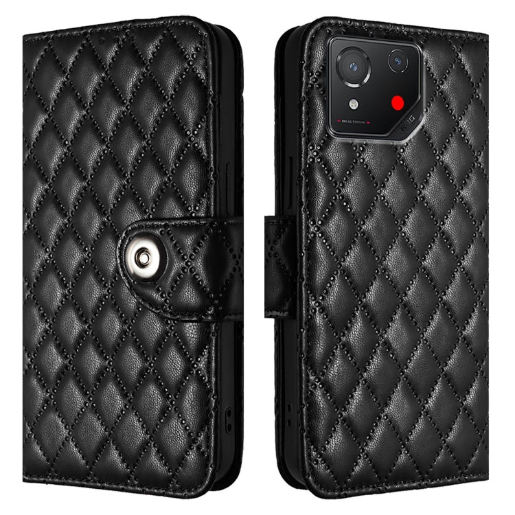 For Asus ROG Phone 8 Rhombic Texture Flip Leather Phone Case with Lanyard