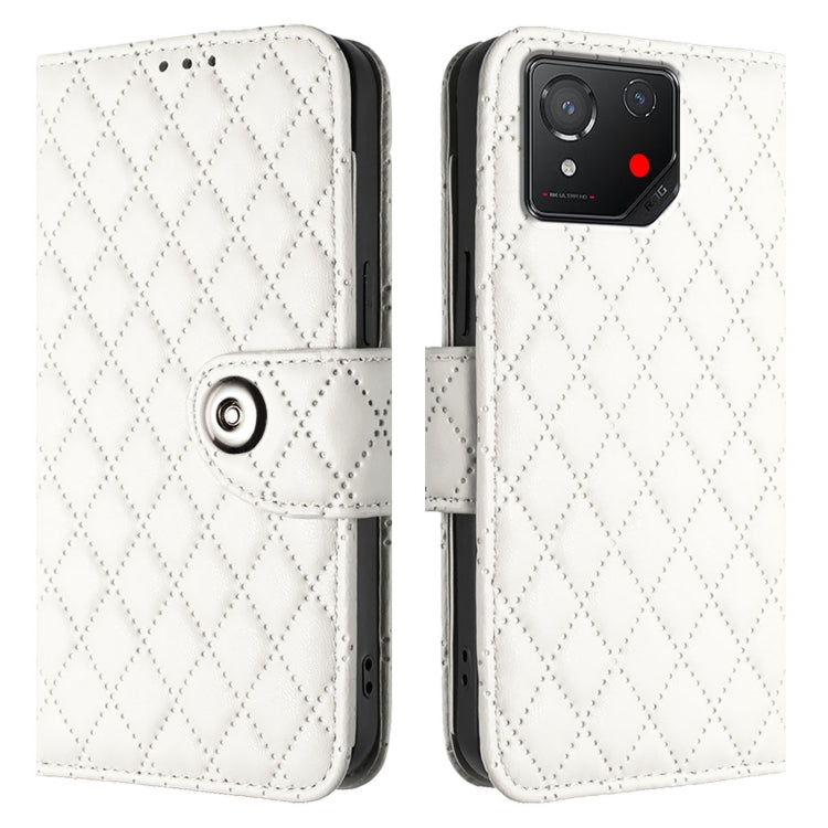 For Asus ROG Phone 8 Rhombic Texture Flip Leather Phone Case with Lanyard