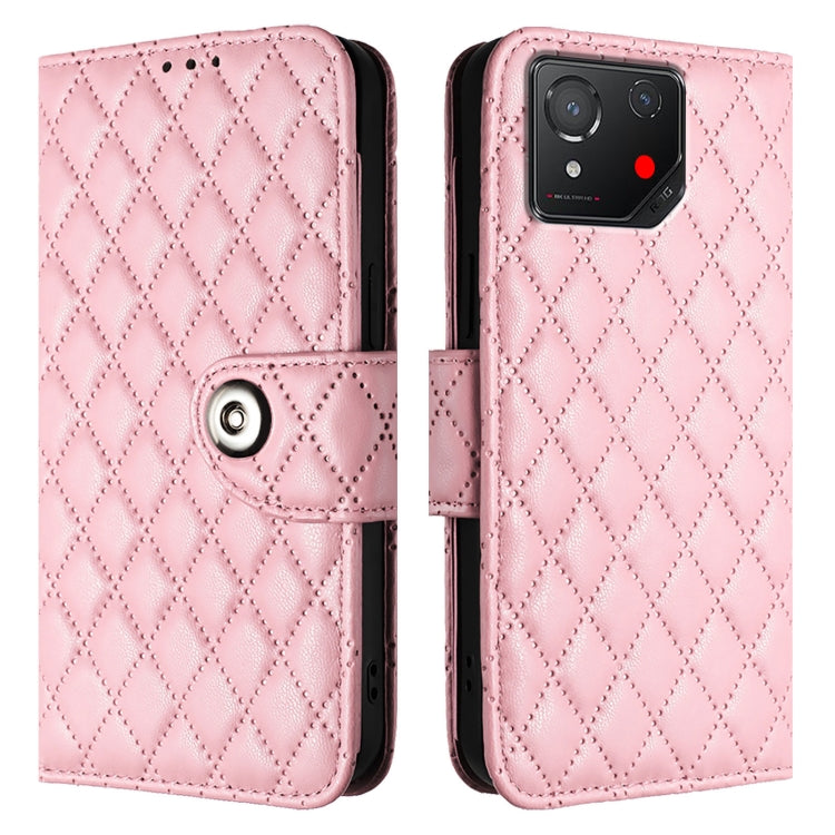 For Asus ROG Phone 8 Rhombic Texture Flip Leather Phone Case with Lanyard