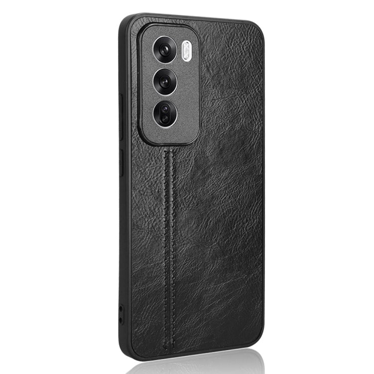 For OPPO Reno12 5G Global Cow Pattern Sewing Card Bag Phone Case