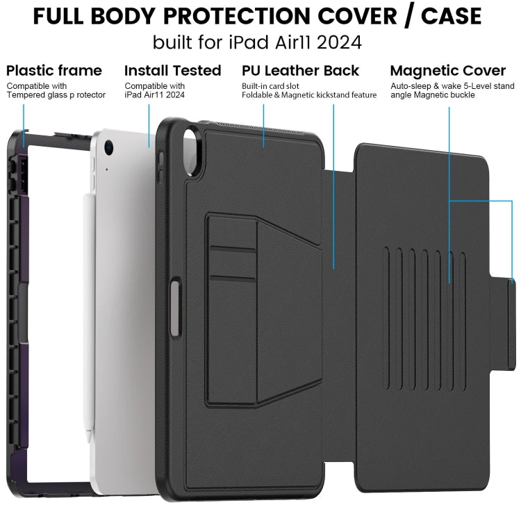 For iPad Air 11 2026 / 2025 / 2024 Smart B Magnetic Holder Leather Tablet Case