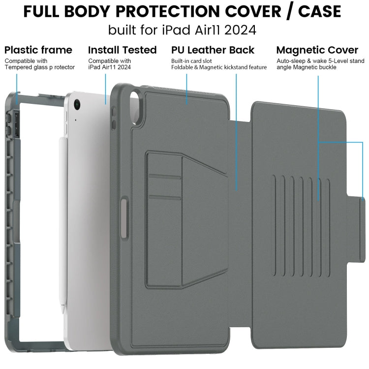 For iPad Air 11 2026 / 2025 / 2024 Smart B Magnetic Holder Leather Tablet Case