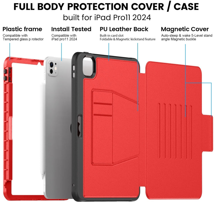 For iPad Pro 11 2025 / 2024 Smart B Magnetic Holder Leather Tablet Case