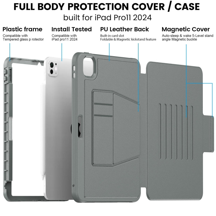 For iPad Pro 11 2025 / 2024 Smart B Magnetic Holder Leather Tablet Case