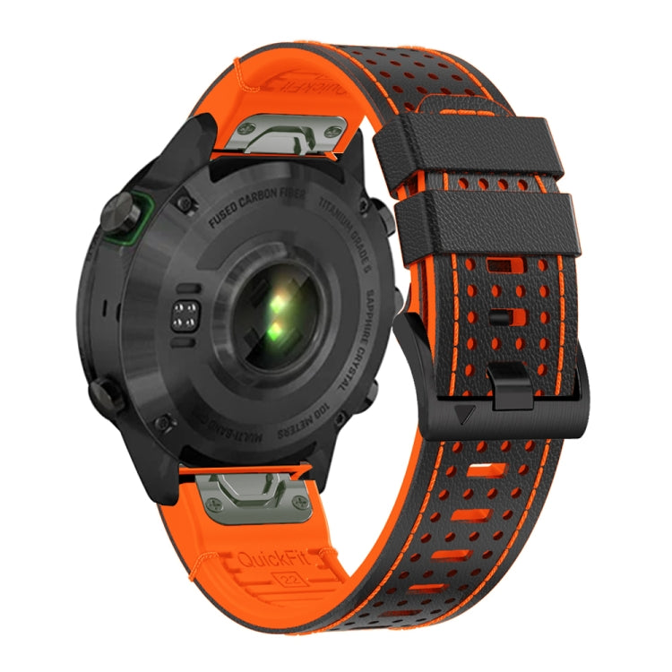 For Garmin Fenix 7X 26mm Dot Hole Silicone Leather Quick Release Watch Band