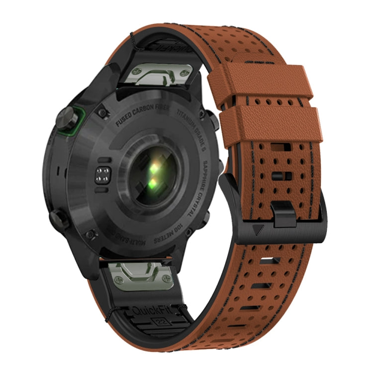 For Garmin Fenix 7X 26mm Dot Hole Silicone Leather Quick Release Watch Band