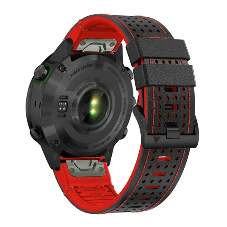 For Garmin Fenix 7 22mm Dot Hole Silicone Leather Quick Release Watch Band