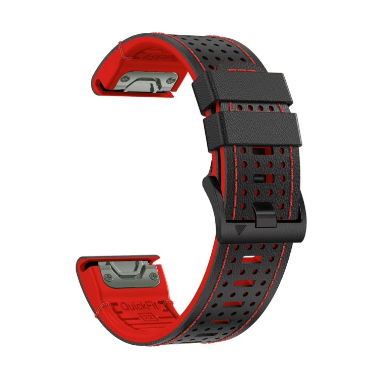For Garmin Fenix 7 22mm Dot Hole Silicone Leather Quick Release Watch Band