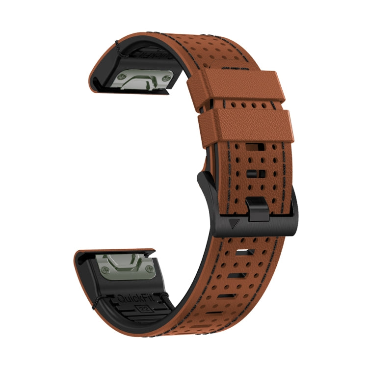 For Garmin Fenix 7 22mm Dot Hole Silicone Leather Quick Release Watch Band