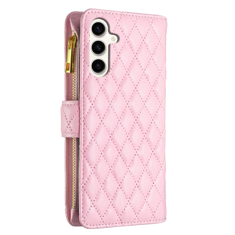 For Samsung Galaxy S24 FE 5G Diamond Lattice Zipper Wallet Leather Flip Phone Case