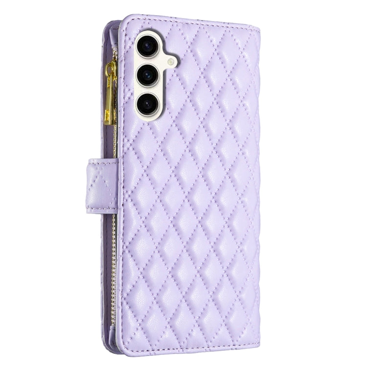For Samsung Galaxy S24 FE 5G Diamond Lattice Zipper Wallet Leather Flip Phone Case