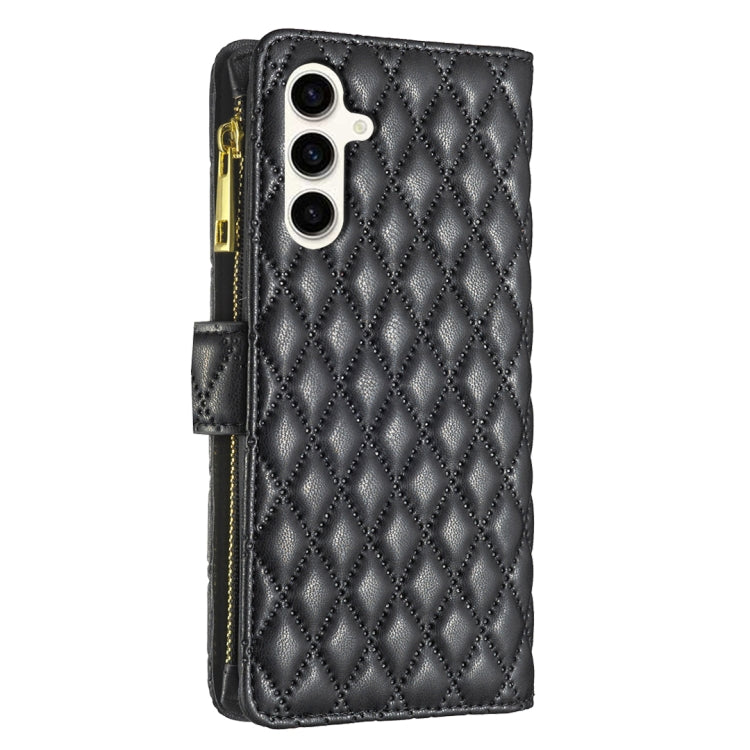 For Samsung Galaxy S24 FE 5G Diamond Lattice Zipper Wallet Leather Flip Phone Case