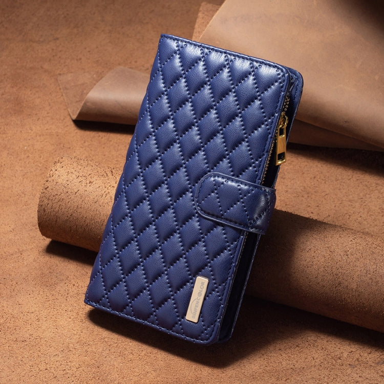 For Samsung Galaxy S25+ 5G Diamond Lattice Zipper Wallet Leather Flip Phone Case
