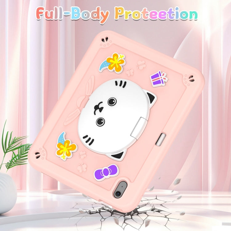 For iPad Air 11 2026 / 2025 / 2024 Cat Holder Silicone Hybrid PC Tablet Case with Strap