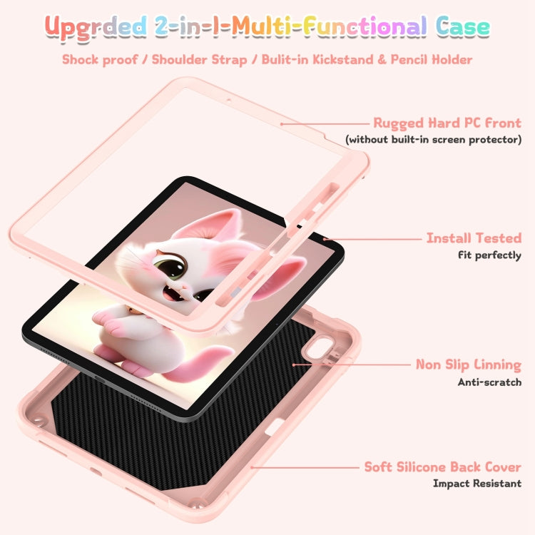 For iPad Air 11 2026 / 2025 / 2024 Cat Holder Silicone Hybrid PC Tablet Case with Strap