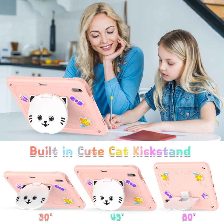 For iPad Air 11 2026 / 2025 / 2024 Cat Holder Silicone Hybrid PC Tablet Case with Strap