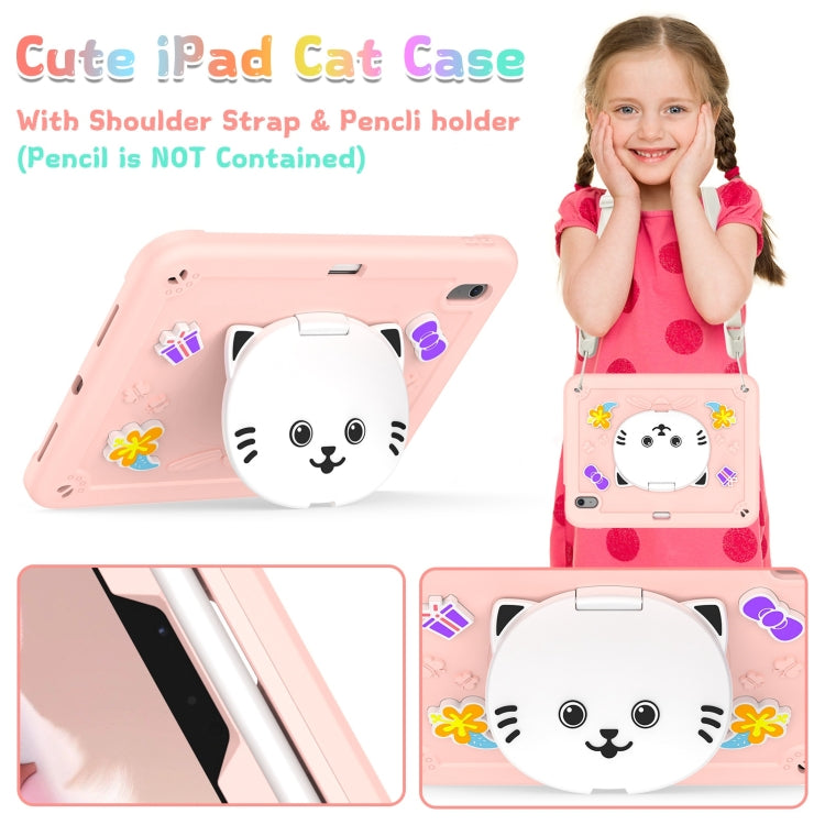 For iPad Air 11 2026 / 2025 / 2024 Cat Holder Silicone Hybrid PC Tablet Case with Strap
