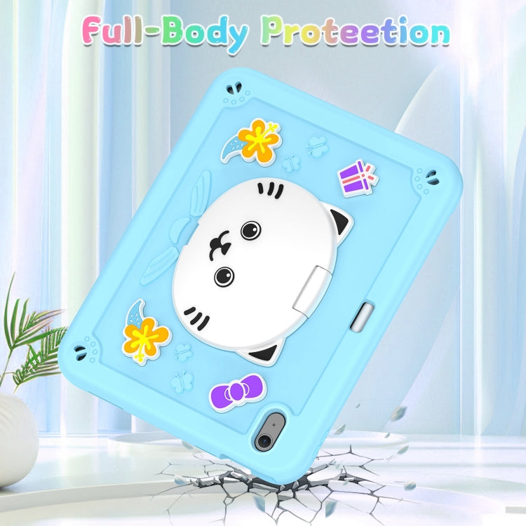 For iPad Air 11 2026 / 2025 / 2024 Cat Holder Silicone Hybrid PC Tablet Case with Strap